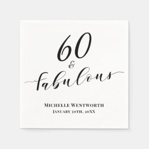 60 and Fabulous Sixtieth Birthday Elegant Script Napkin
