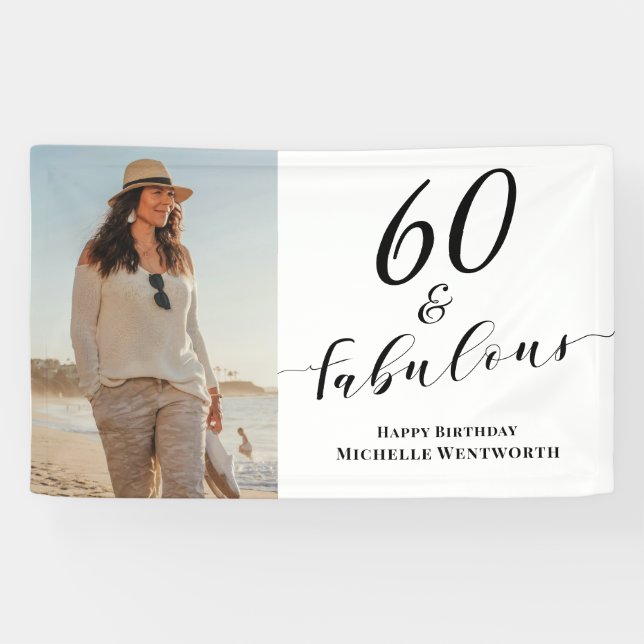60 and Fabulous Sixtieth Birthday Photo Script  Banner (Horizontal)