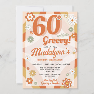 60 and feelin Groovy Retro Birthday Invitation