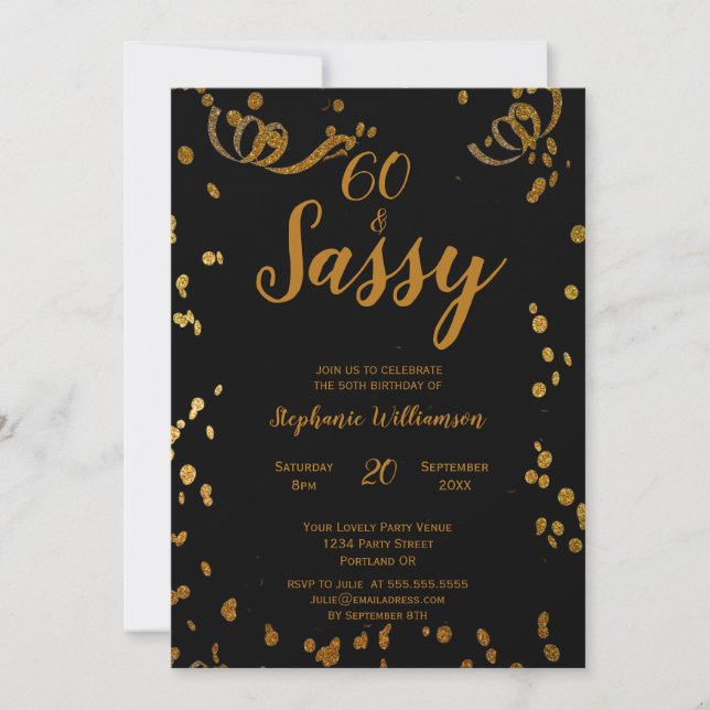 60 and Sassy 60th Birthday Black | Faux Gold Invitation (Front)