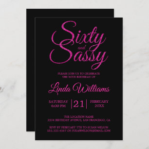 60 and Sassy Hot Pink Glitter 60th Birthday Party Invitation