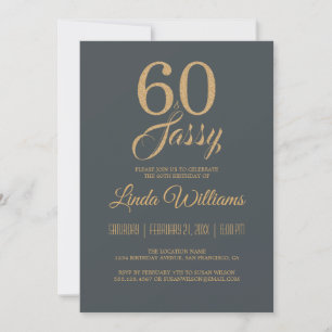 60 and Sassy Off-Black Gold 60th Birthday Party Invitation