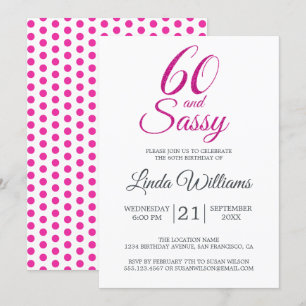 60 and Sassy Pink Glitter 60th Birthday Party Invitation