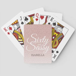 60 and Sassy Pink Glitter Ombre Name Monogram Playing Cards