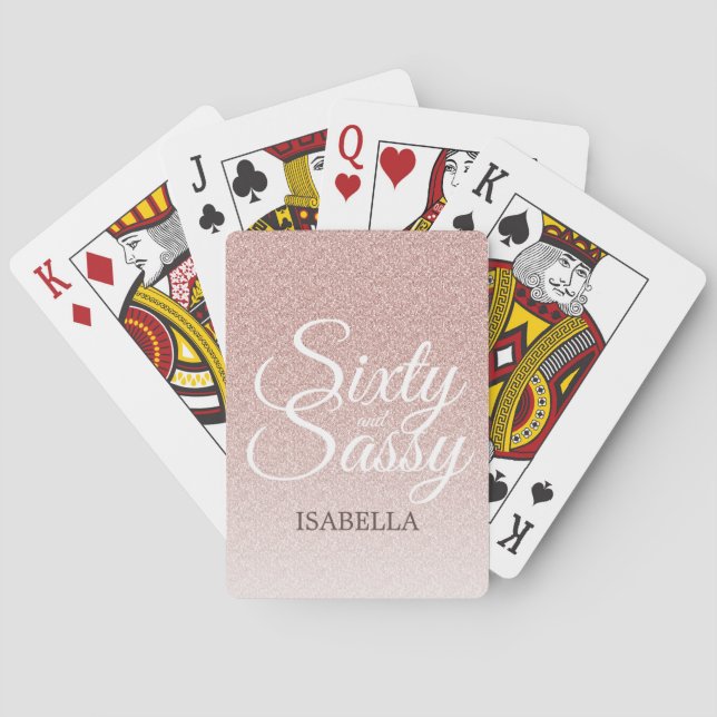 60 and Sassy Pink Glitter Ombre Name Monogram Playing Cards (Back)