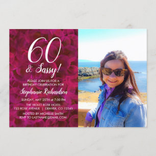 60 and Sassy Red Rose Photo Birthday Party Invitation