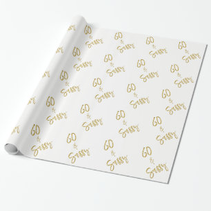 60 and Sassy White and Gold Wrapping Paper