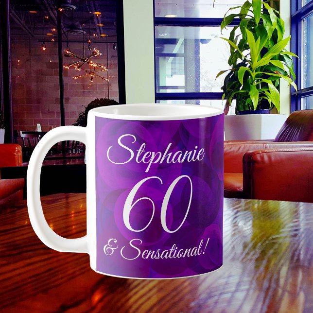 60 and Sensational Elegant Purple Birthday Coffee Mug (Creator Uploaded)