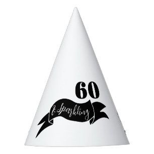 60 and Sparkling Hand Drawn Black and White Party Hat
