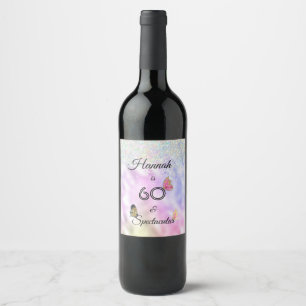 60 and Spectacular Glittery Butterflies Birthday  Wine Label