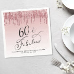 60 Birthday Party Glitter Rose Gold Pink Napkin<br><div class="desc">Elegant and chic personalised 60th birthday party napkins featuring "60 & Fabulous" written in a stylish script against a pink ombre background,  with pink and rose gold faux glitter dripping from the top. Personalise with her name and date of the party.</div>