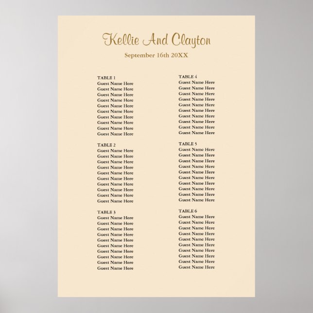 60 Champagne Simple Wedding Seating Chart (Front)