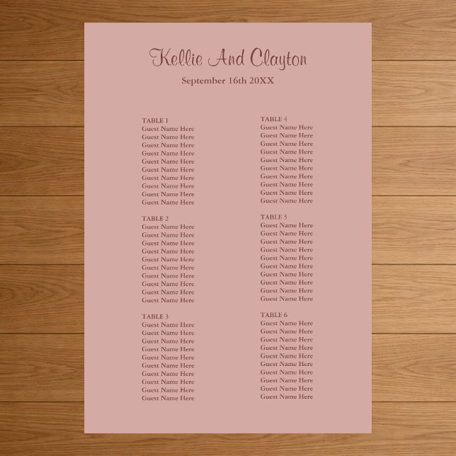 60 Cinnamon Rose Simple Wedding Seating Chart (Creator Uploaded)