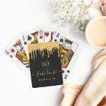 60 fabulous birthday black gold glitter drips name playing cards<br><div class="desc">A trendy and glamourous gift, favour or party games for a 60th birthday. A classic black background decorated with faux gold glitter drips, paint dripping look in purple. With the text: 60 and fabulous. Personalise and add a name. Golden coloured text. The word Fabulous is written with a modern hand...</div>