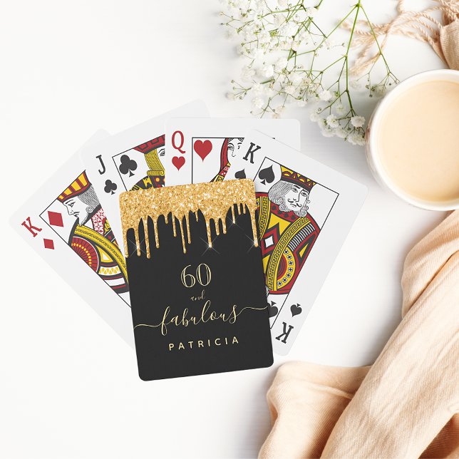 60 fabulous birthday black gold glitter drips name playing cards (Creator Uploaded)