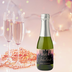 60 fabulous birthday black pink purple glitter sparkling wine label