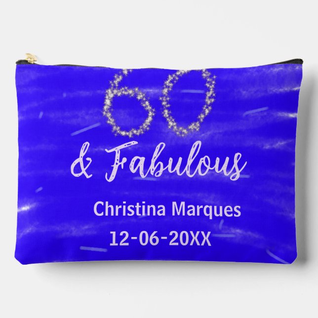 60 & fabulous birthday blue silver add name date accessory pouch (Front)