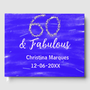 60 & fabulous birthday blue silver add name date guest book