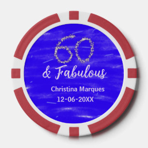 60 & fabulous birthday blue silver add name date poker chips