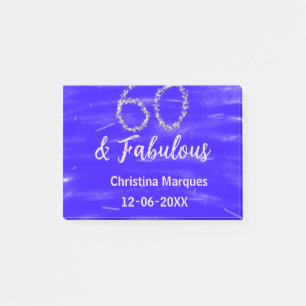 60 & fabulous birthday blue silver add name date post-it notes