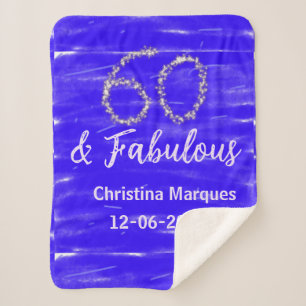 60 & fabulous birthday blue silver add name date sherpa blanket