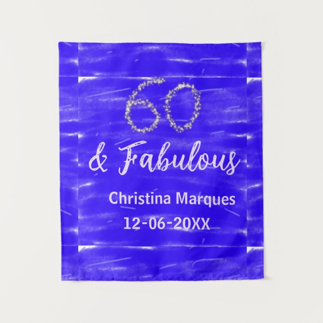 60 & fabulous birthday blue silver add name date tapestry (Front)
