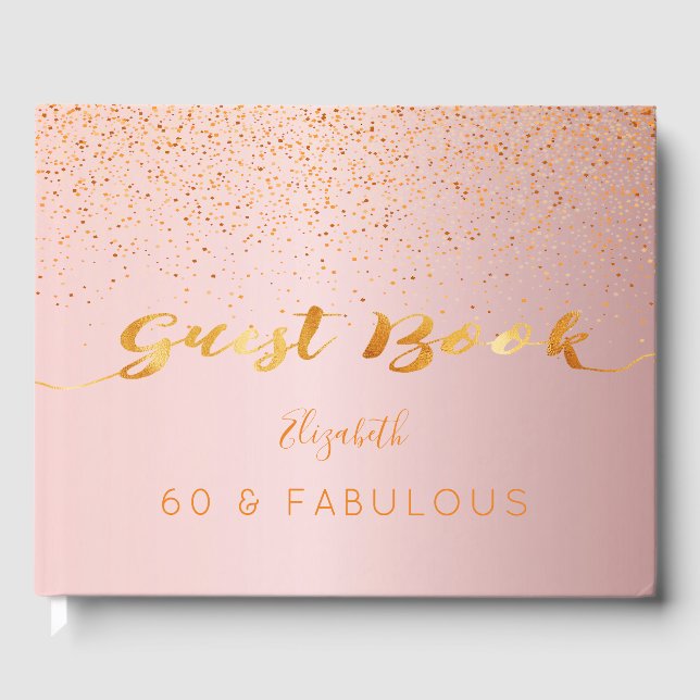 60 Fabulous birthday dusty rose confetti Guest Book (Front)