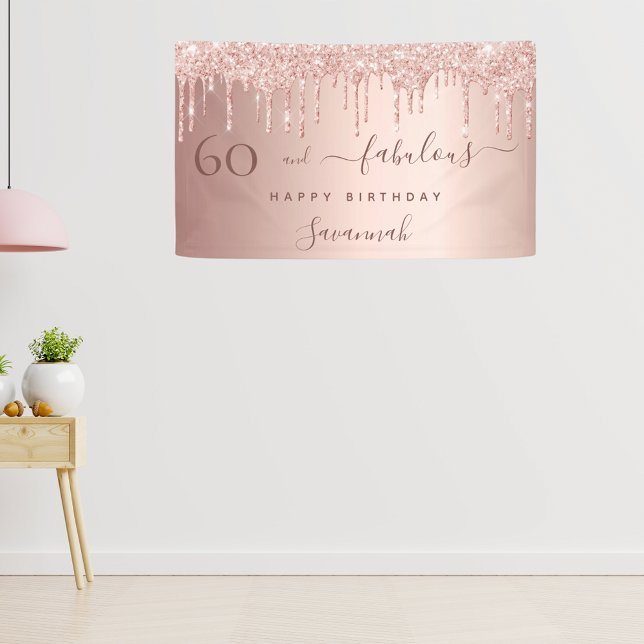 60 Fabulous birthday glitter rose gold pink Banner (Creator Uploaded)