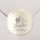 60 Fabulous Birthday Gold Glitter Personalised Classic Round Sticker<br><div class="desc">Send out your sixtieth birthday party invitations and correspondence sealed with these elegant and chic personalised stickers. "60 & Fabulous" is written in stylish script against a champagne gold faux foil background,  with gold faux glitter dripping from the top. You can personalise with your name.</div>