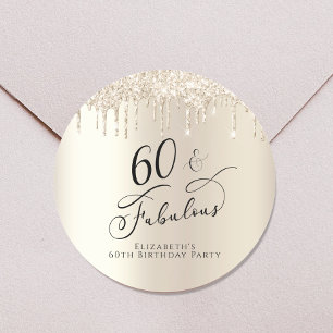 60 Fabulous Birthday Gold Glitter Personalised Classic Round Sticker
