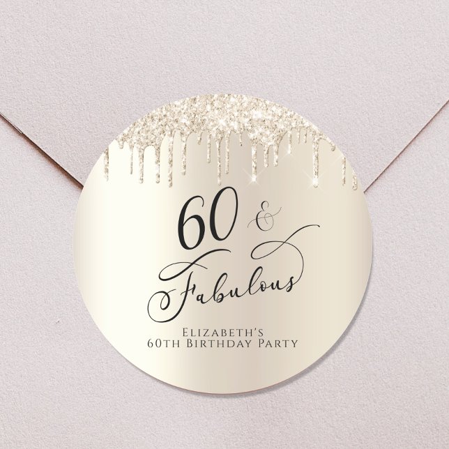 60 Fabulous Birthday Gold Glitter Personalised Classic Round Sticker (Creator Uploaded)