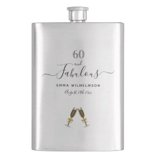 60 fabulous birthday monogram script hip flask