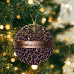 60 & Fabulous Birthday Party leopard pattern glam Ceramic Tree Decoration<br><div class="desc">Elegant, cool, glamorous and feminine for a 60 & Fabulous Birthday Party with brown, golden and black leopard pattern, decorated with golden confetti. Template for a name and age 60. A faux bronze metallic looking band. Black hand lettered style script, letters. Back: template for a date. Date of birth or...</div>