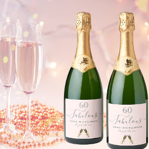 60 fabulous birthday party rose gold pink sparkling wine label