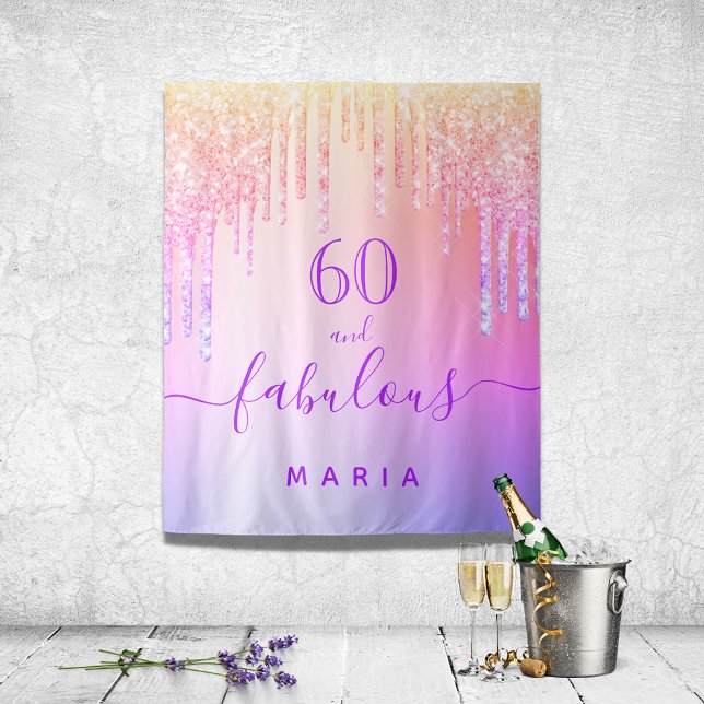 60 fabulous birthday pink purple gold tapestry (Creator Uploaded)