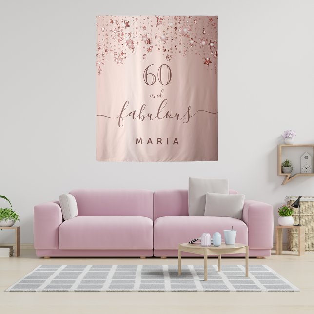 60 fabulous birthday rose gold stars name tapestry (Creator Uploaded)