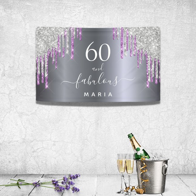 60 fabulous birthday silver purple glitter drips banner (Creator Uploaded)