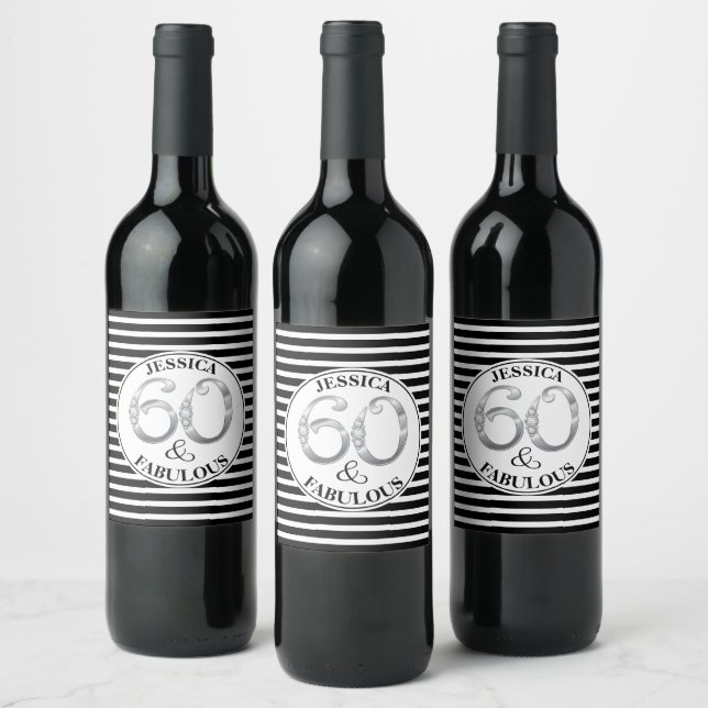 60 & Fabulous Birthday Wine Label (Bottles)