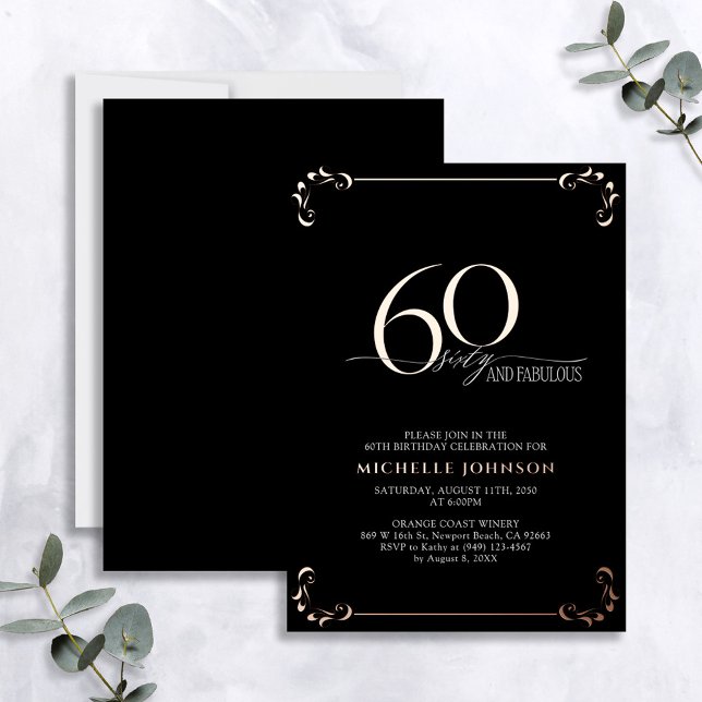 60 & Fabulous Black Rose Gold Calligraphy Birthday (Creator Uploaded)