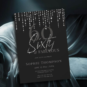 60 Fabulous Dripping Glitter Black 60th Birthday Invitation
