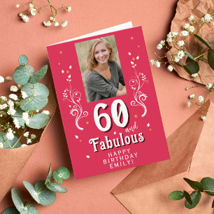 60 & Fabulous Foliage Magent 60th Birthday Photo  Card