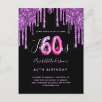 60 & Fabulous glitter dripping black purple glam