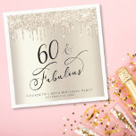 60 Fabulous Glitter Gold Custom Birthday Party Napkin<br><div class="desc">Elegant and chic personalised 60th birthday party napkins featuring "60 & Fabulous" written in stylish script against a champagne gold faux foil background,  with gold faux glitter dripping from the top. You can personalise with her name and date of the party.</div>