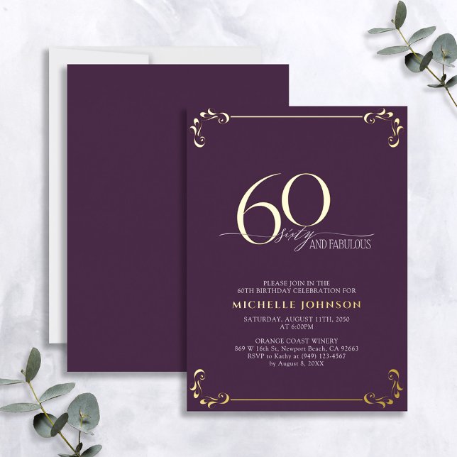 60 & Fabulous Purple & Gold Calligraphy Birthday F (Creator Uploaded)