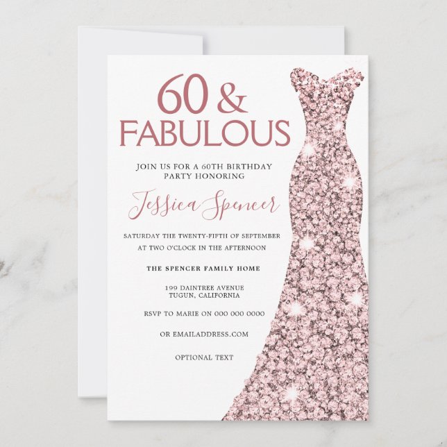 60 & Fabulous Rose Gold Dress 60th Birthday Party Invitation (Front)