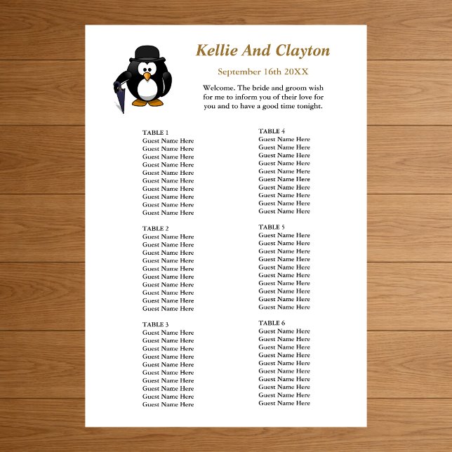 60 Funny Penguin Greeter Wedding Seating Chart (Creator Uploaded)
