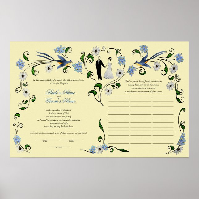 60 guests Quaker Wedding in summer - blue, ivory Poster (Front)