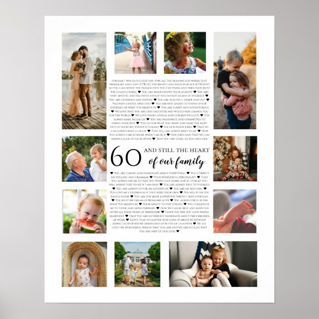 60 heart of our family photo birthday 50th po poster (Front)