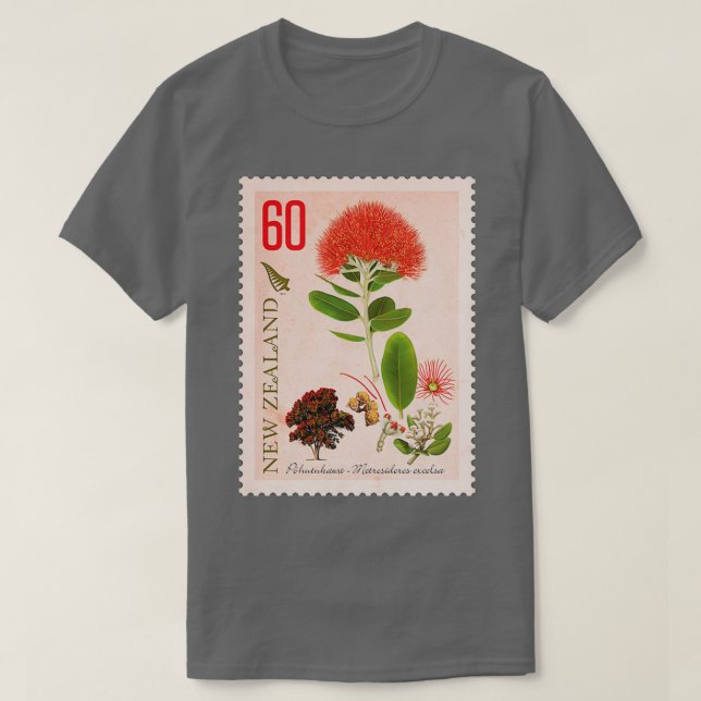 60 NZ Pohutukawa Stamp T-Shirt (Design Front)