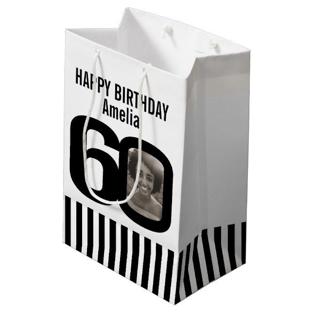 60 photo black and white birthday gift bag (Back Angled)